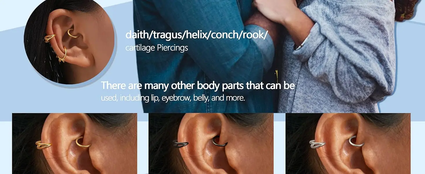 16 Pcs Septum Rings 16G for Women Men Surgical Steel Nose Rings 8MM Hypoallergenic Clicker Hinged Tragus Helix Daith Piercings Jewelry Horseshoe Nose Rings Lip Cartilage Hoops Set