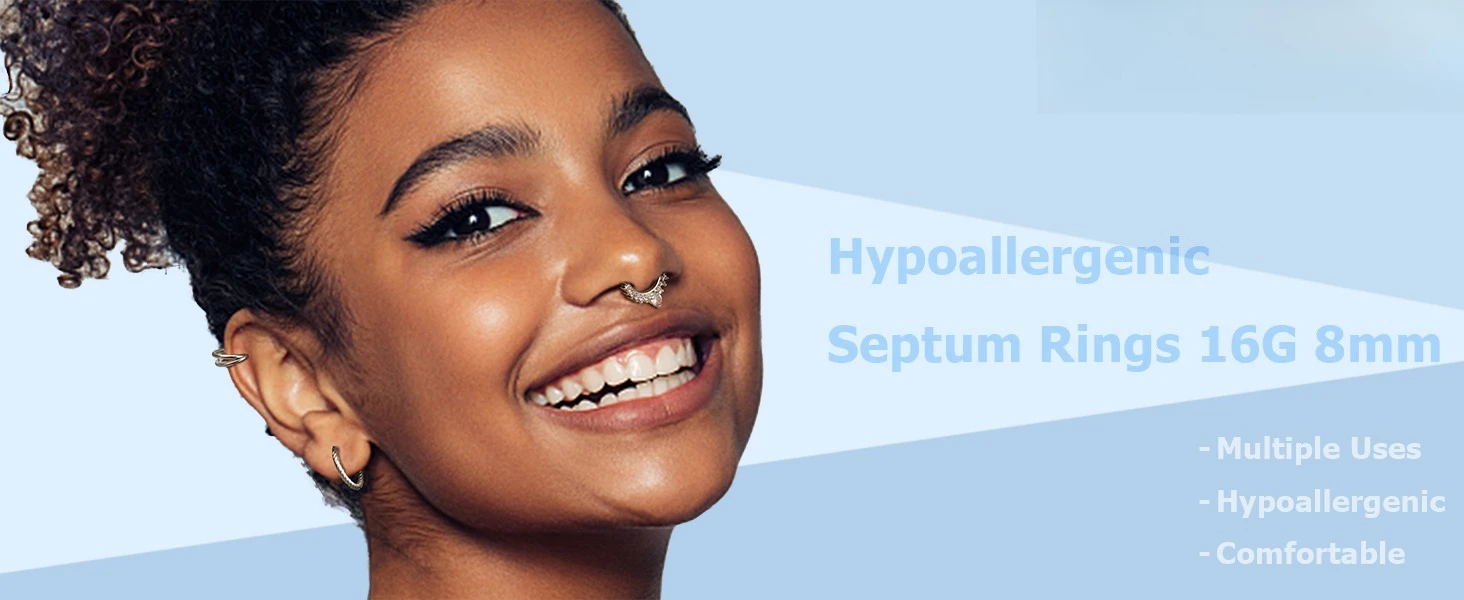 16 Pcs Septum Rings 16G for Women Men Surgical Steel Nose Rings 8MM Hypoallergenic Clicker Hinged Tragus Helix Daith Piercings Jewelry Horseshoe Nose Rings Lip Cartilage Hoops Set
