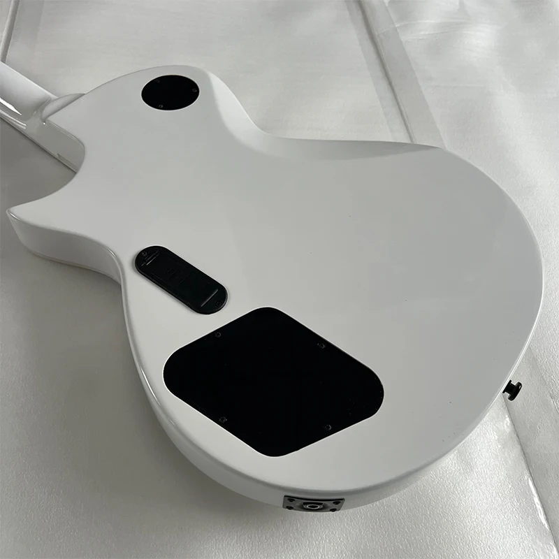 White glossy electric guitar with black stripes, solid wood, black hardware, shipped from a US warehouse, free shipping, dual pickups