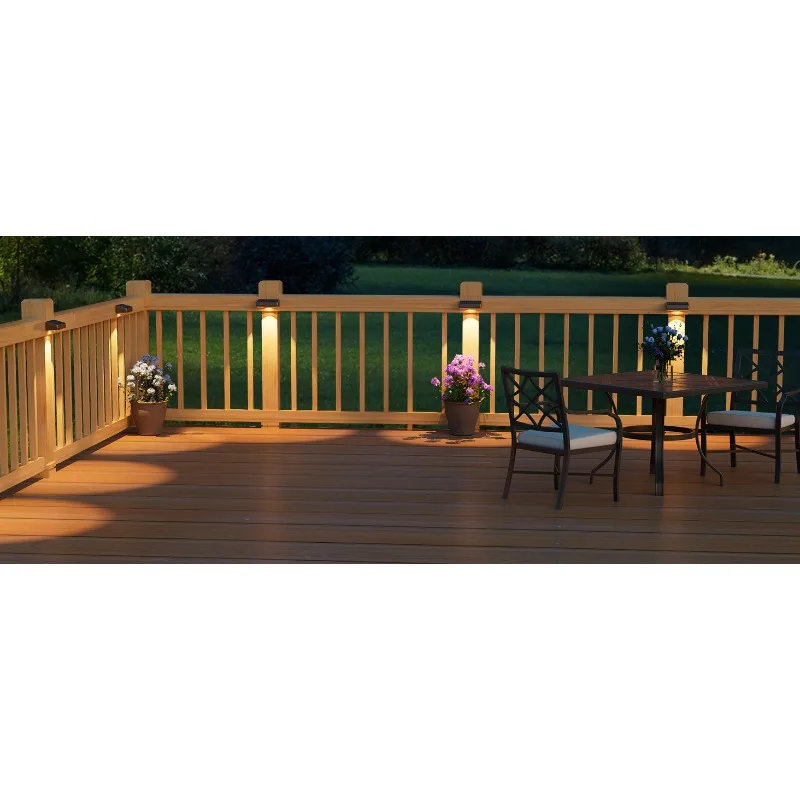 Solar Fence Lights Outdoor Set of 8 Super-bright Lumens Adjustable Three Colour Temperatures and RGB Automatic Dusk-to-Dawn Operation Suitable for Gardens, Railings, Pools, Porches and Backyards (Black Version)