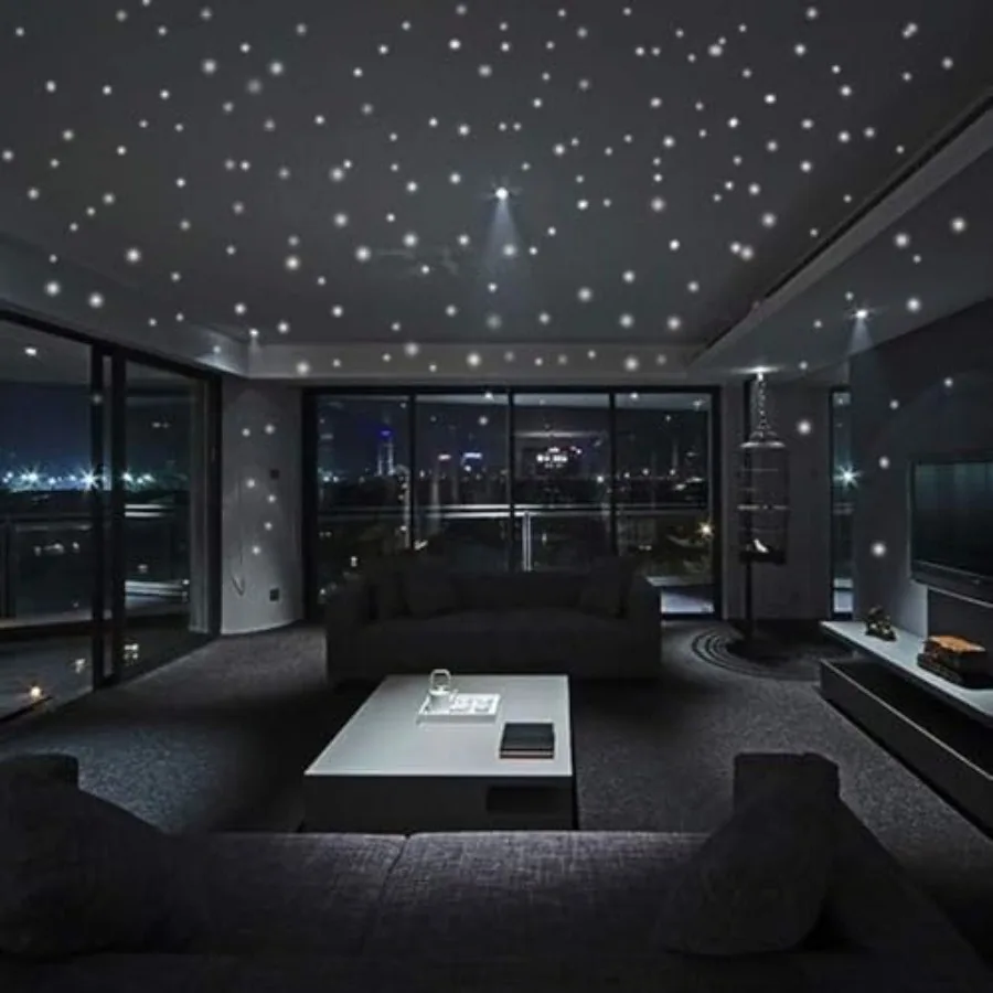 Glow-In-The-Dark Wall Stickers For Bedroom Ceiling And Window Decoration, PVC Material, White And Green, Removable Adhesive Wit