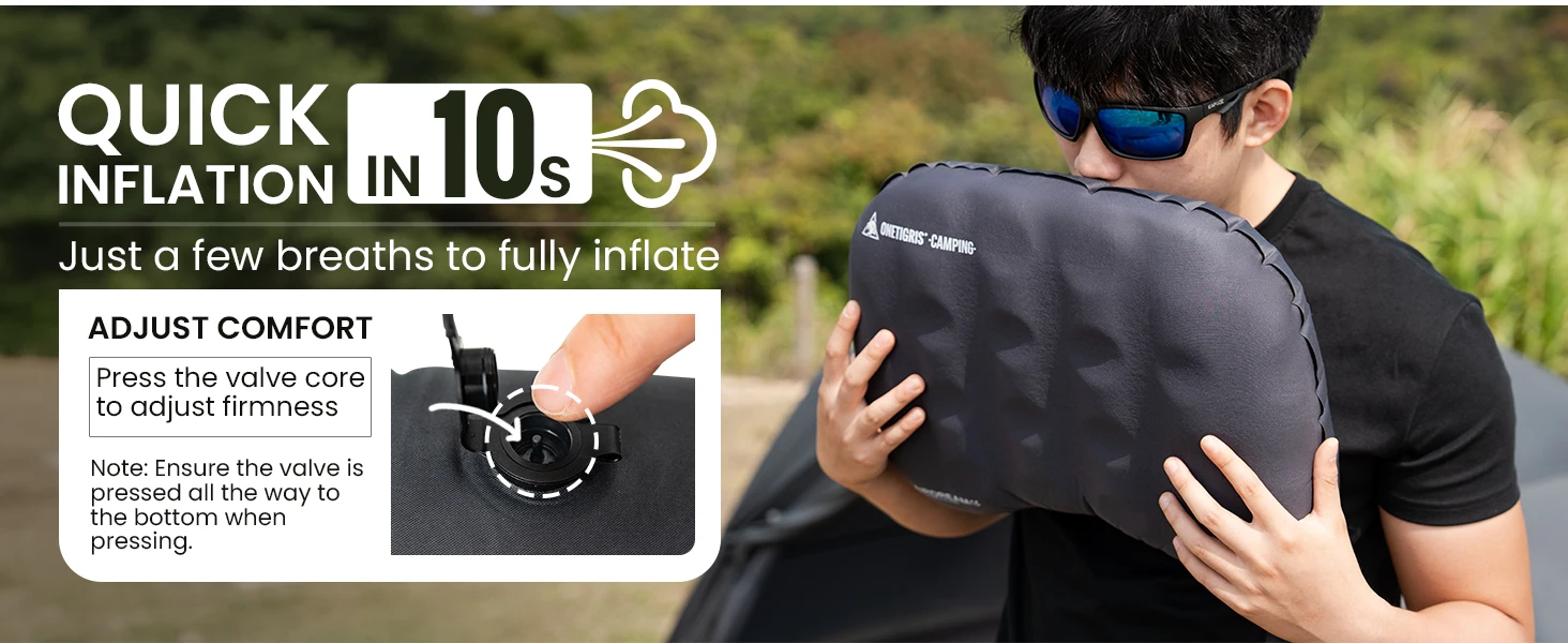OneTigris Airdream Camping Pillow Portable Ultralight Inflatable Sleeping Neck Pillows for Travel Backpacking Hiking Trip