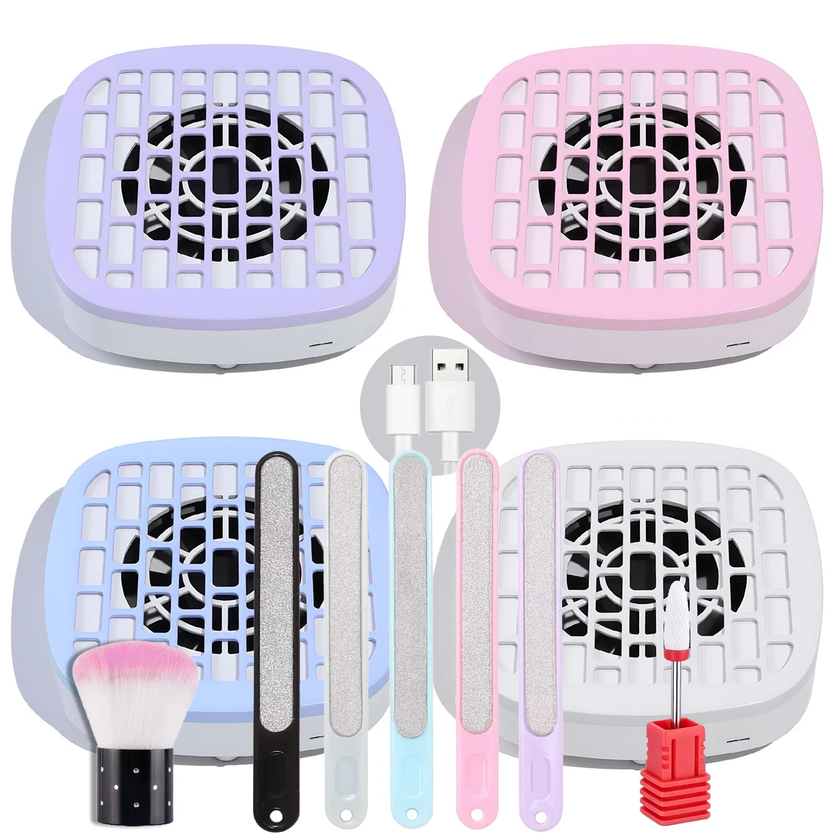 Mini Nail Dust Collector, Low‑Noise Nail Vacuum Fan, USB‑C Powered Nail Dust Suction Machine (No Built‑in Battery) with Filter Papers, Nail Files, Cleaning Brush & Drill Bit, Professional Nail Art Salon Supplies