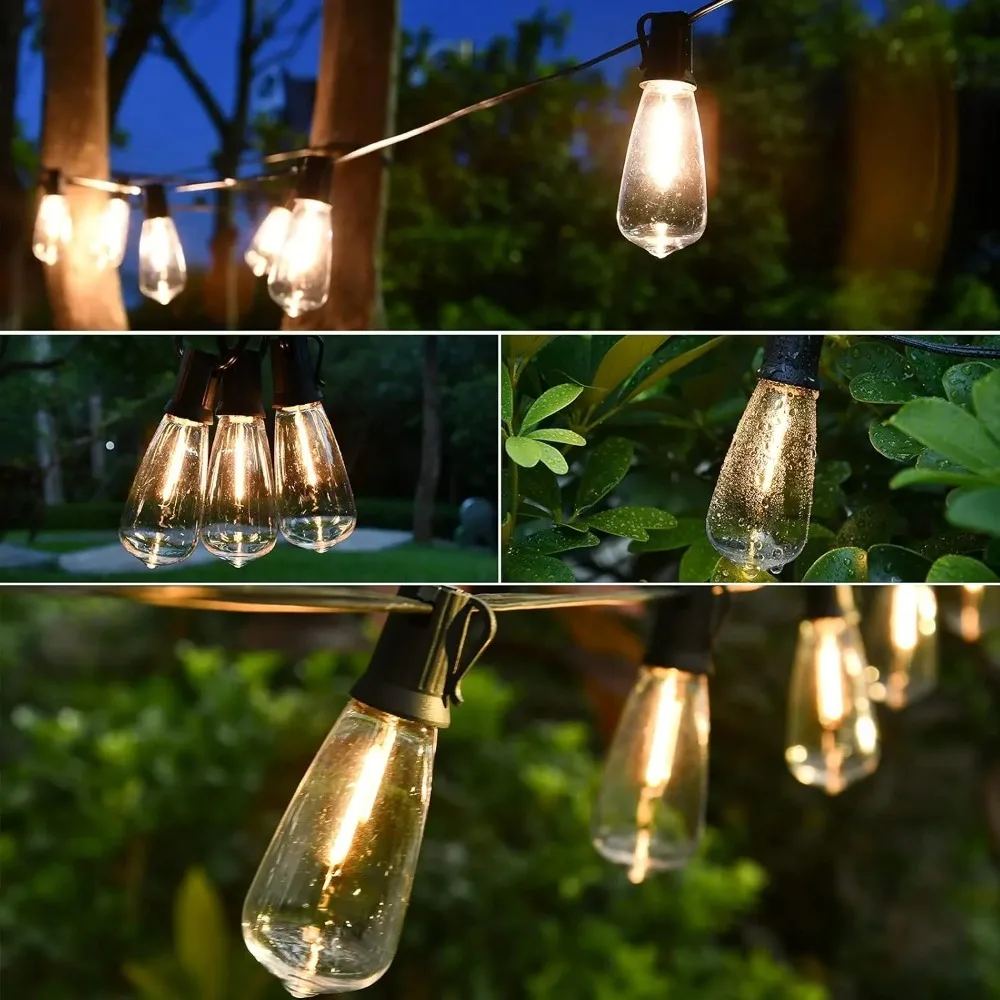 ST38 64FT 15LEDs Retro Waterdrop Bulb String Lights Warm Light Outdoor Patio Party Garden Decor Lamp
