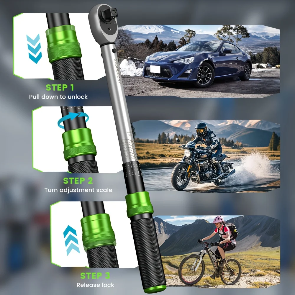 1/4'' Drive 2-25N.m Bicycle Torque Wrench Set 8pcs Preset Torque Wrench for Bike 3% Accuracy Double Scale 72 Teeth Ratchet Head Adjustable Repair Tool Box Kit