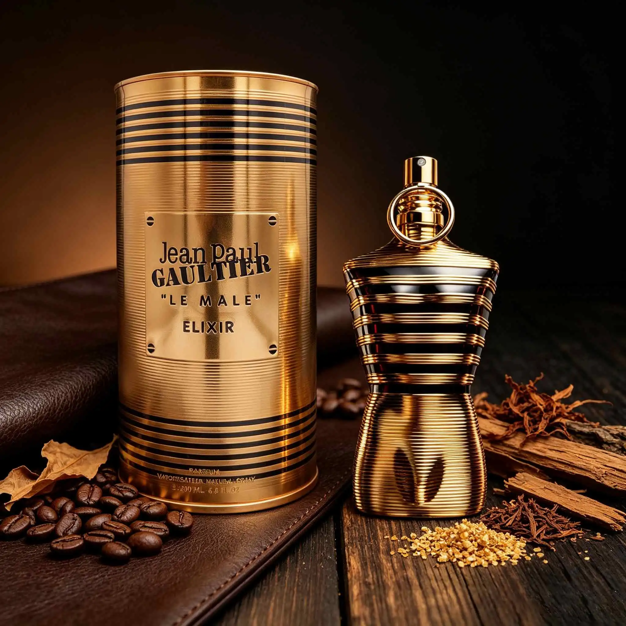 Jean Paul Gaultier Le Male Elixir Comes With Eye‑catching Golden Sculptural Bottle. Lntense Sweet Spicy‑Woody Scent, For Men Who Love Bold And Distinctive Fragrance.