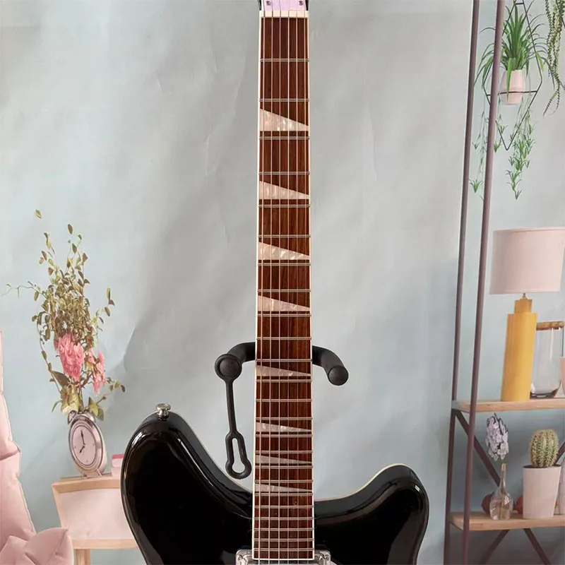 Local Warehouse, Black Semi‑Hollow Electric Guitar, 6‑String, 24‑Fret, Dual‑Humbucker Pickups, With Tremolo System, for Rock, Band Performances, Holiday Gifts