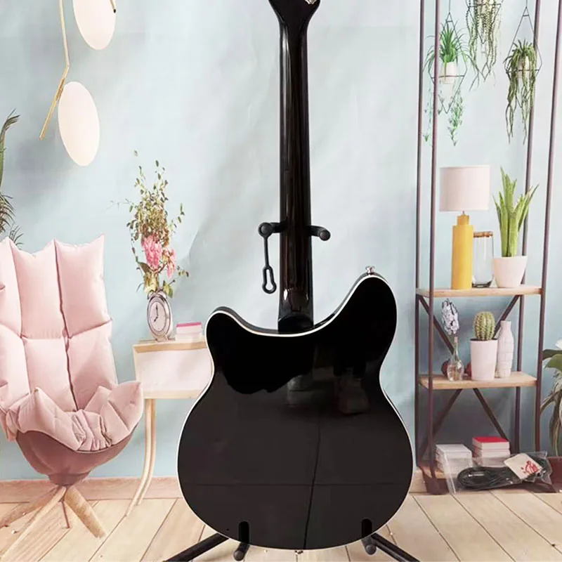 Local Warehouse, Black Semi‑Hollow Electric Guitar, 6‑String, 24‑Fret, Dual‑Humbucker Pickups, With Tremolo System, for Rock, Band Performances, Holiday Gifts