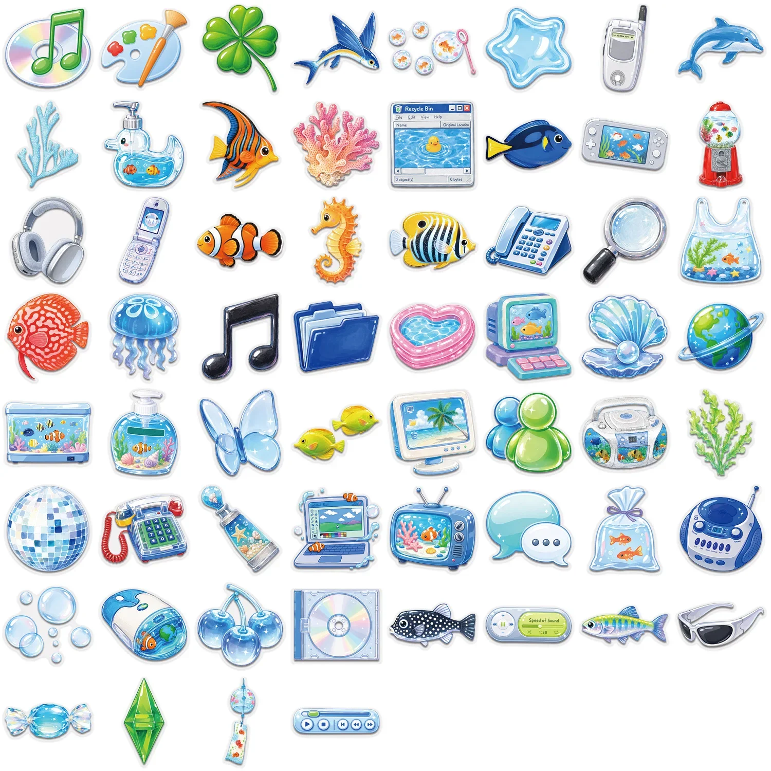 50-100 PCS Frutiger Aero Aesthetic Stickers Waterproof Transparent PET Journal Supplies for Guitar Notebook