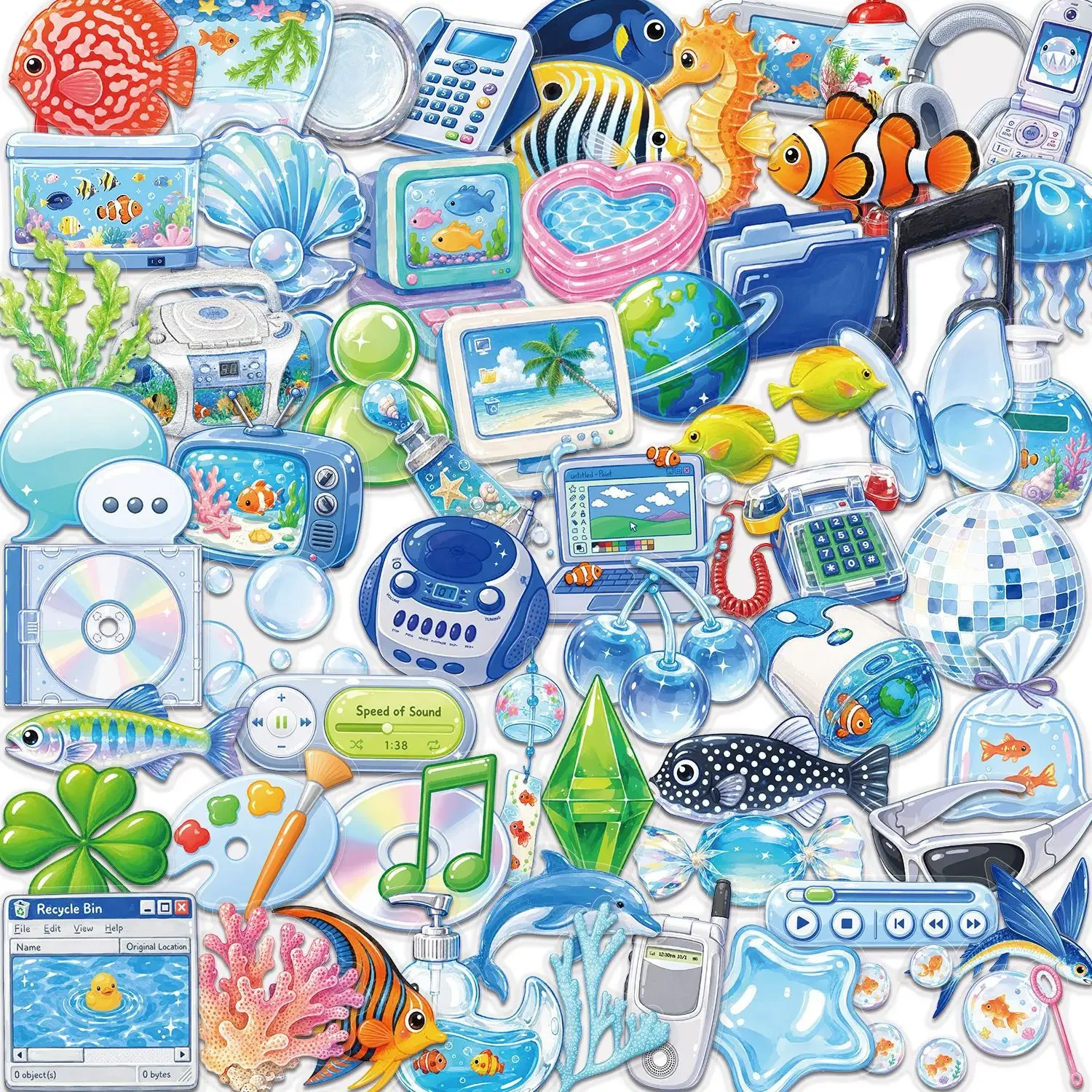 50-100 PCS Frutiger Aero Aesthetic Stickers Waterproof Transparent PET Journal Supplies for Guitar Notebook
