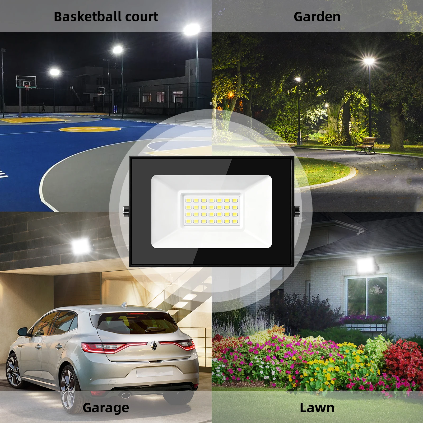 20W/30W/100W LED Flood Light Outdoor with Plug, 6500K Daylight White IP66 Waterproof Commercial Lighting for Sports Fields,Counts,Arena,Stadium