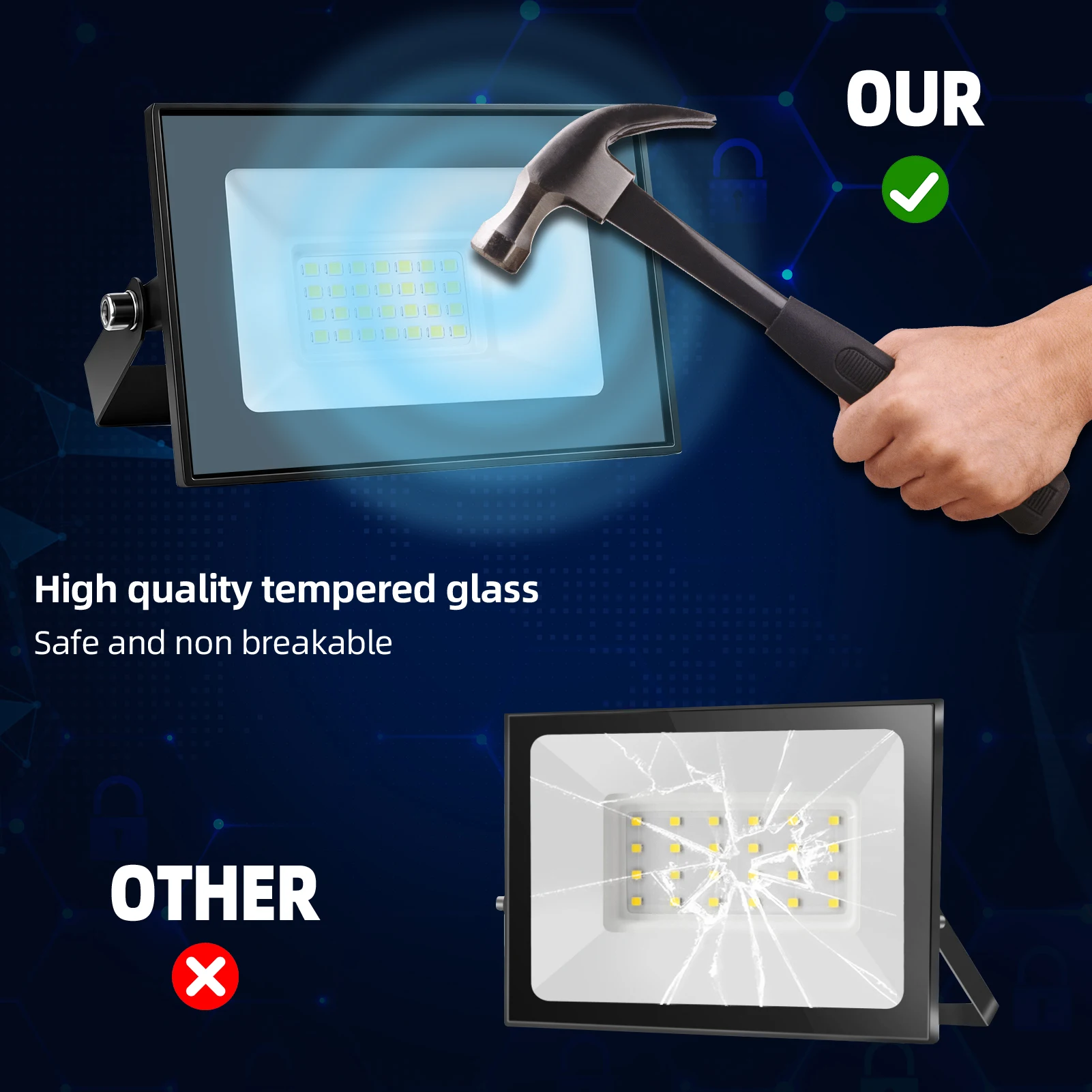 20W/30W/100W LED Flood Light Outdoor with Plug, 6500K Daylight White IP66 Waterproof Commercial Lighting for Sports Fields,Counts,Arena,Stadium