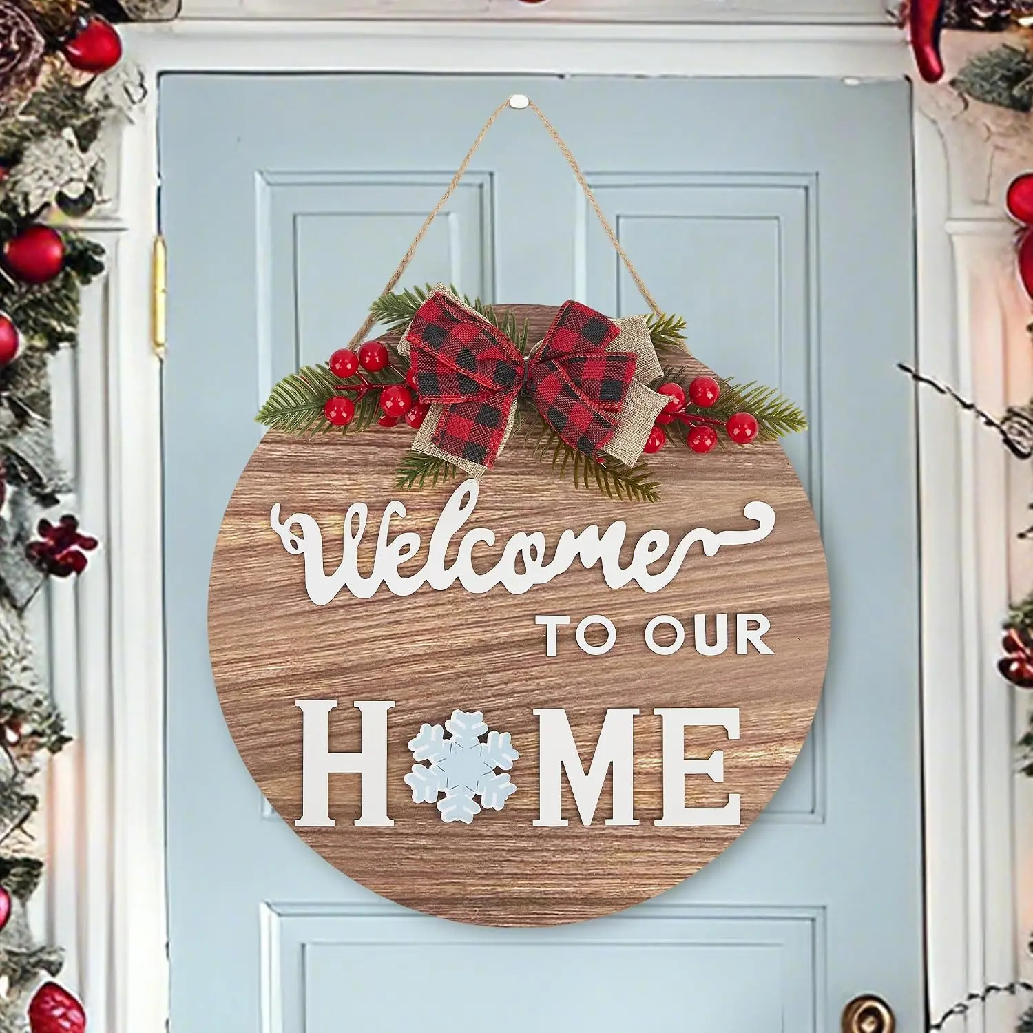 1SET Interchangeabl Welcome Home Sign Round Wooden Artwork Perfect for Living Room Bedroom House Hanging Tag for All Seasons Housewarming Gift