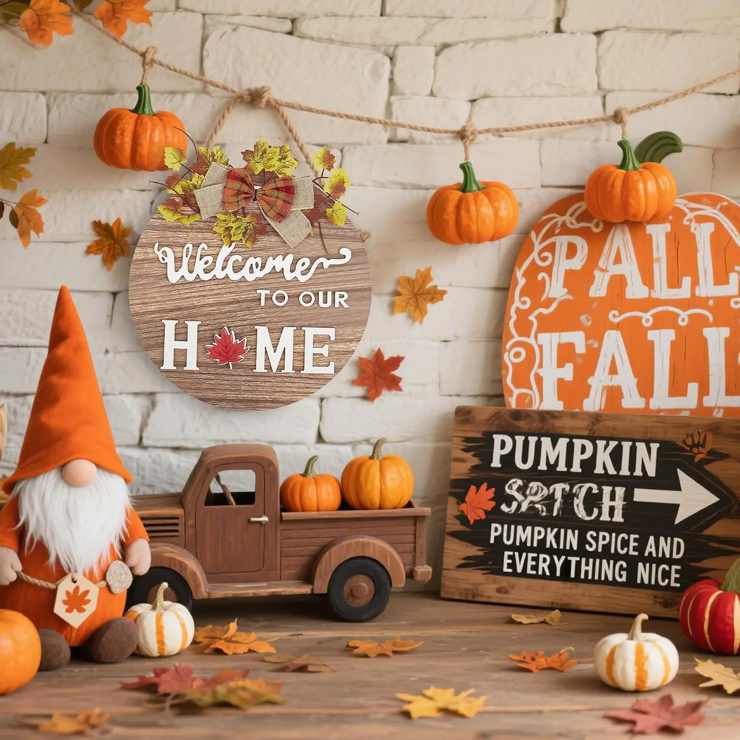 1SET Interchangeabl Welcome Home Sign Round Wooden Artwork Perfect for Living Room Bedroom House Hanging Tag for All Seasons Housewarming Gift