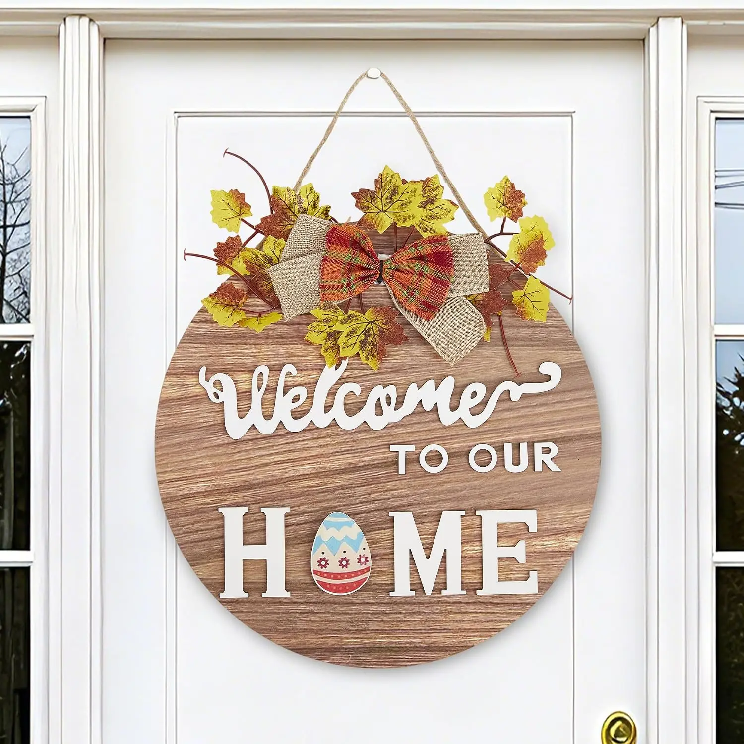 1SET Interchangeabl Welcome Home Sign Round Wooden Artwork Perfect for Living Room Bedroom House Hanging Tag for All Seasons Housewarming Gift