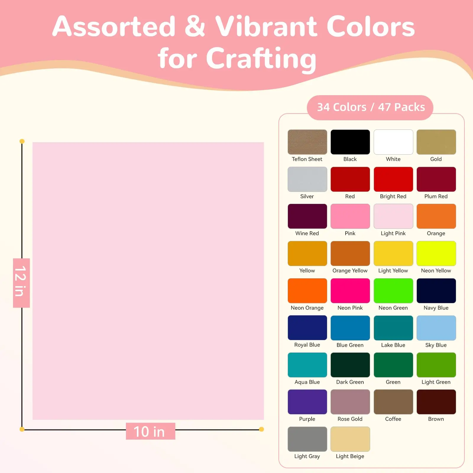 HTVRONT HTV Heat Transfer Vinyl 47 Pack 12' X 10' Iron on Vinyl for T-Shirt 33 Assorted Colors HTV Vinyl with 1 Accessory Tool, Easy to Cut & Weed & Transfer HTV Heat Transfer Vinyl for Cotton Fabrics