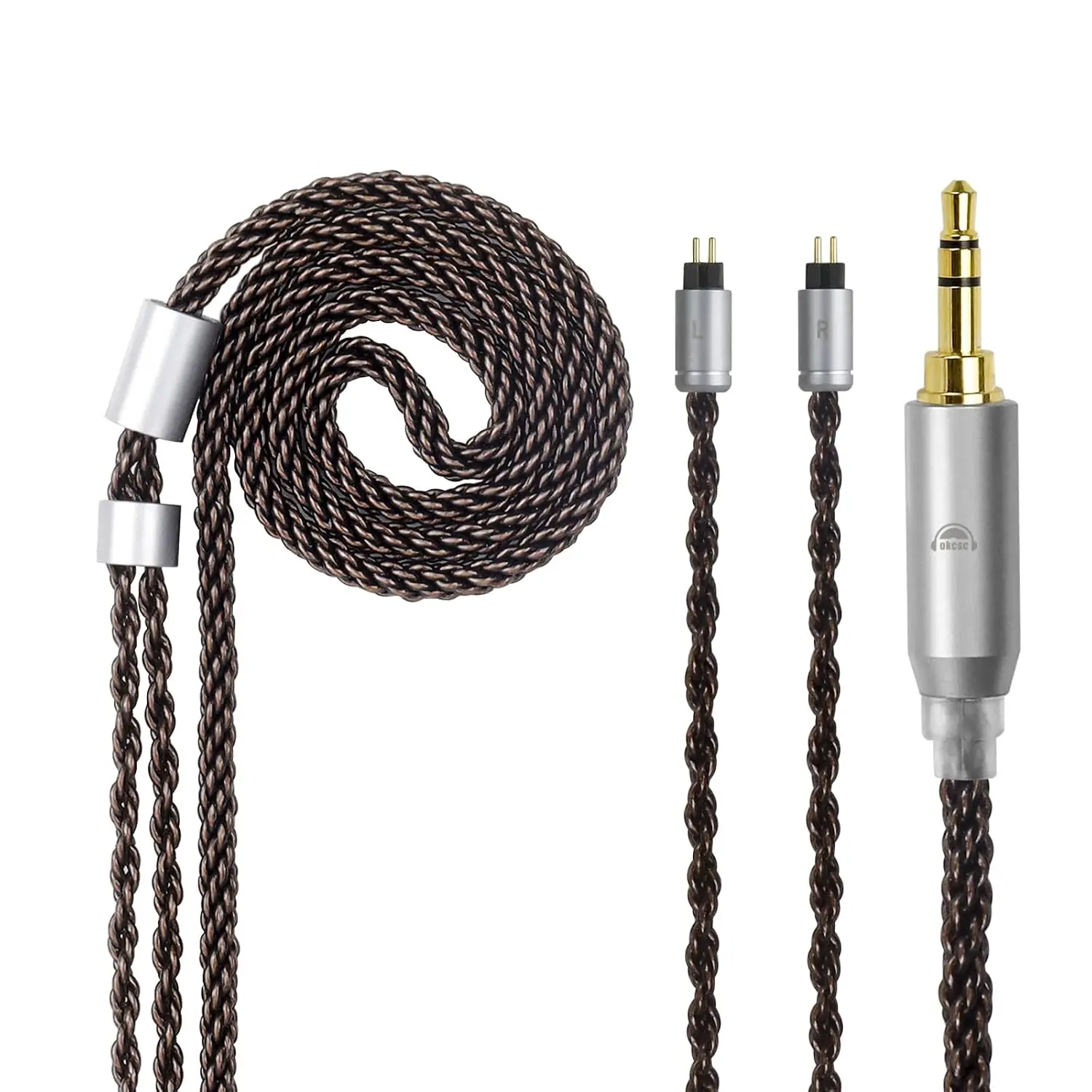 OKCSC 0.78mm 2‑Pin Upgrade Replacement Silver‑Plated IEM Cable 8‑Core OFC Audio Cord 4FT Length 3.5mm Plug for KZ ED16 ZSA ES4 ZSR ZST ZS10 ZS5 ZS6