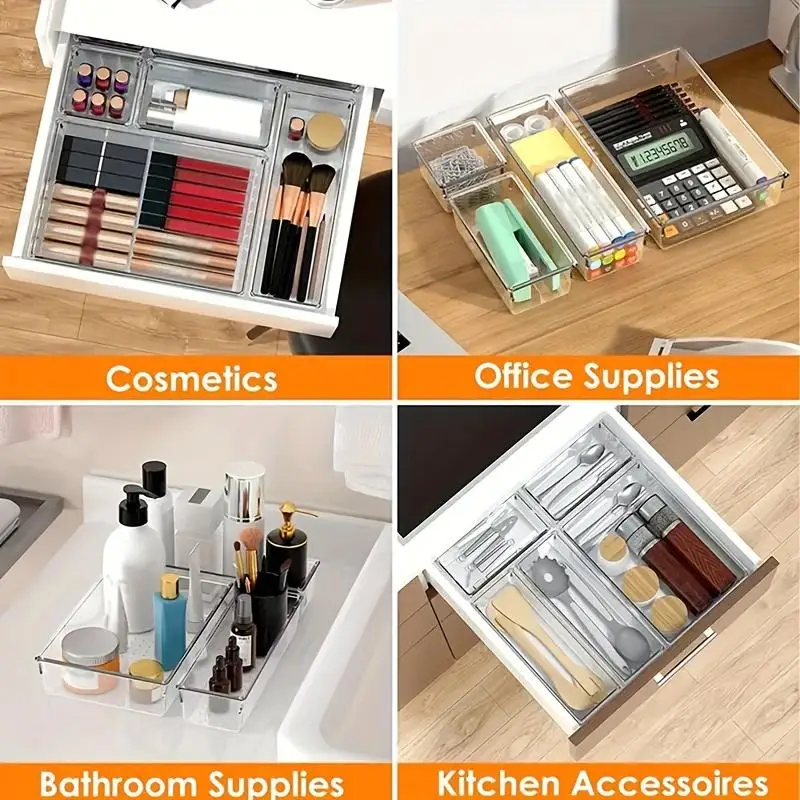 25pcs Clear Plastic Drawer Organizer Set, Plastic Non Slip Non Cracking Kitchen Drawer Storage Tray Large Size Divider, Multifunctional Storage For Cosmetics, Bathroom, Tools, Kitchen And Office