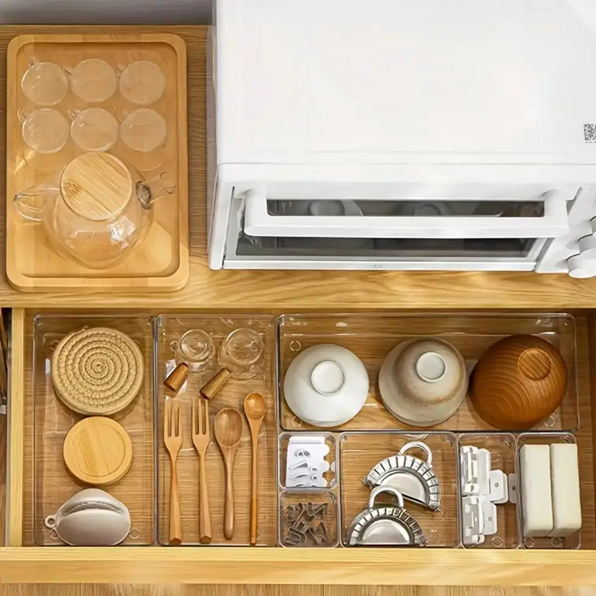 25pcs Clear Plastic Drawer Organizer Set, Plastic Non Slip Non Cracking Kitchen Drawer Storage Tray Large Size Divider, Multifunctional Storage For Cosmetics, Bathroom, Tools, Kitchen And Office