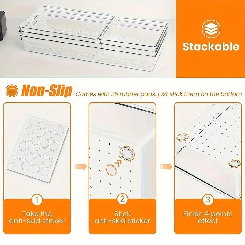 25pcs Clear Plastic Drawer Organizer Set, Plastic Non Slip Non Cracking Kitchen Drawer Storage Tray Large Size Divider, Multifunctional Storage For Cosmetics, Bathroom, Tools, Kitchen And Office