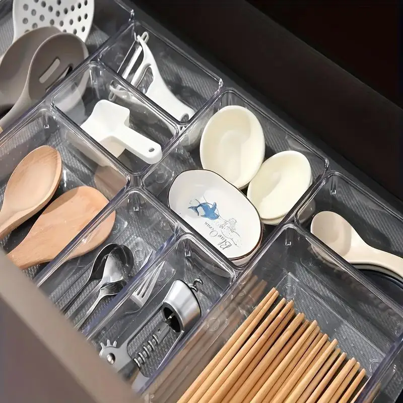 25pcs Clear Plastic Drawer Organizer Set, Plastic Non Slip Non Cracking Kitchen Drawer Storage Tray Large Size Divider, Multifunctional Storage For Cosmetics, Bathroom, Tools, Kitchen And Office