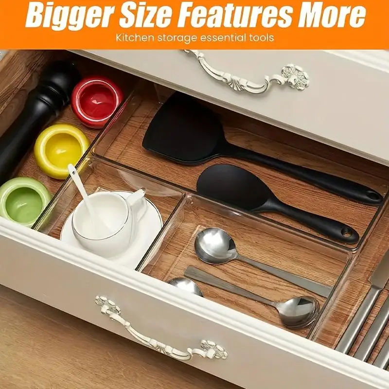 25pcs Clear Plastic Drawer Organizer Set, Plastic Non Slip Non Cracking Kitchen Drawer Storage Tray Large Size Divider, Multifunctional Storage For Cosmetics, Bathroom, Tools, Kitchen And Office