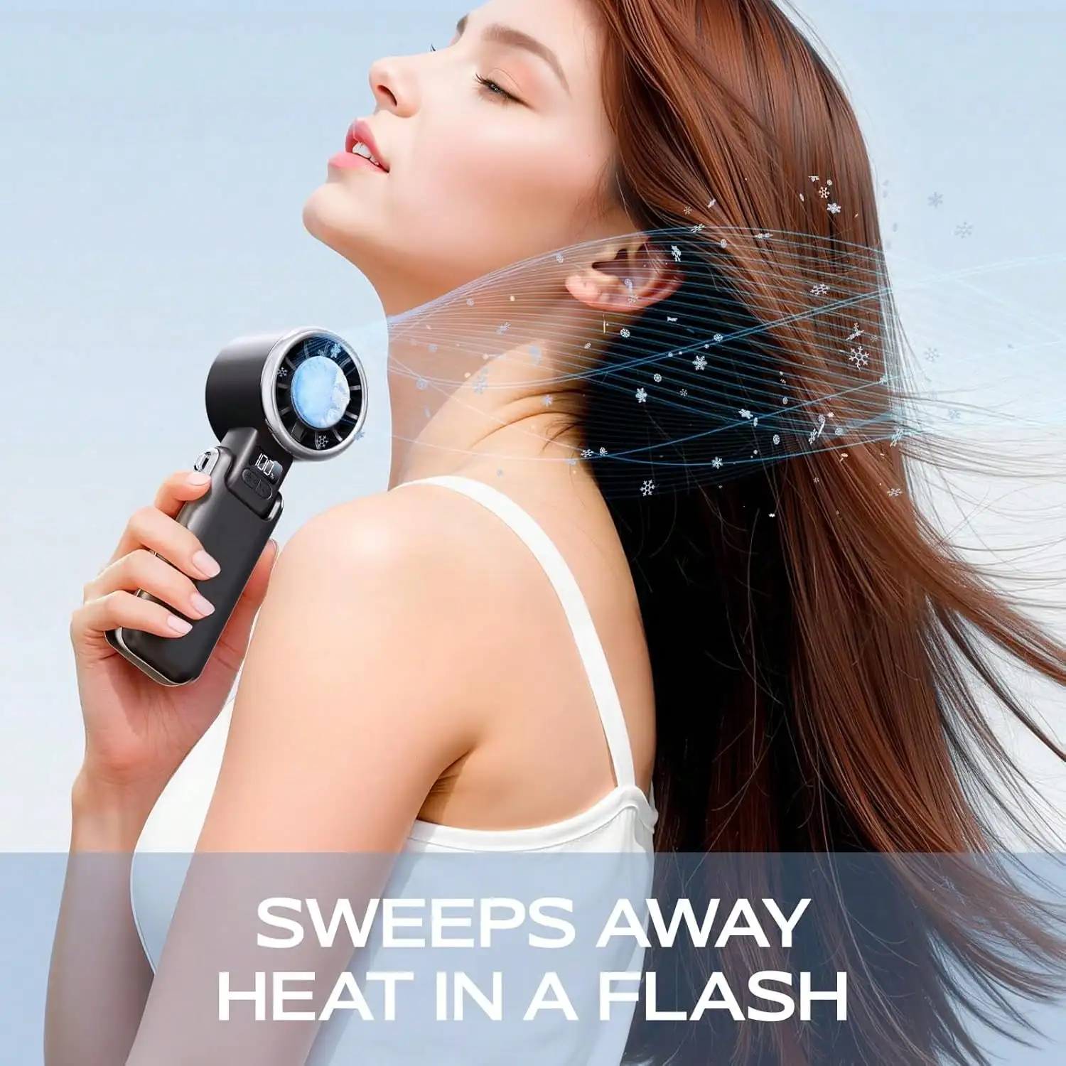 Rechargeable Handheld Fan, Portable Turbo Cooling Fan with One Touch Ice Cooling, 5 Speed Quiet Airflow, Digital Battery Display, Foldable Mini Fan for Handheld, Desktop or Neck Use, Perfect for Travel, Cruises, Festivals, Summer Heat and Gifts