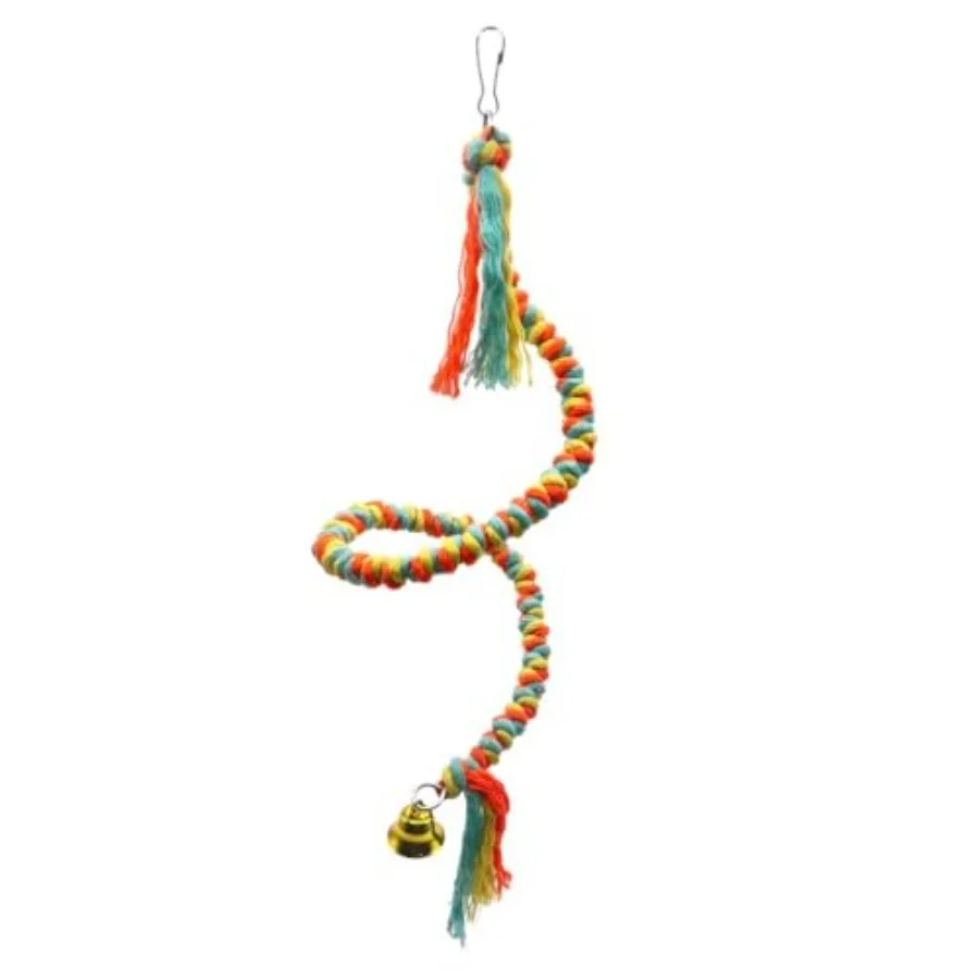 Bird cage perch for parrots and parakeets, cotton rope material, multi-color, bendable and soft for foot exercise and comfort