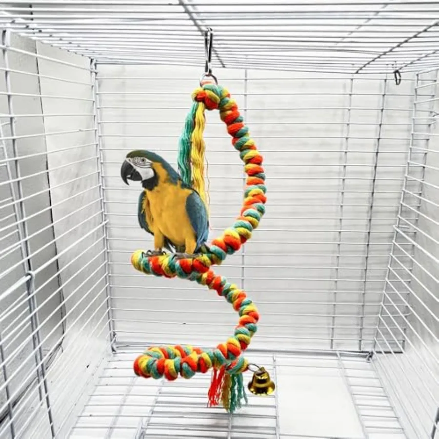 Bird cage perch for parrots and parakeets, cotton rope material, multi-color, bendable and soft for foot exercise and comfort