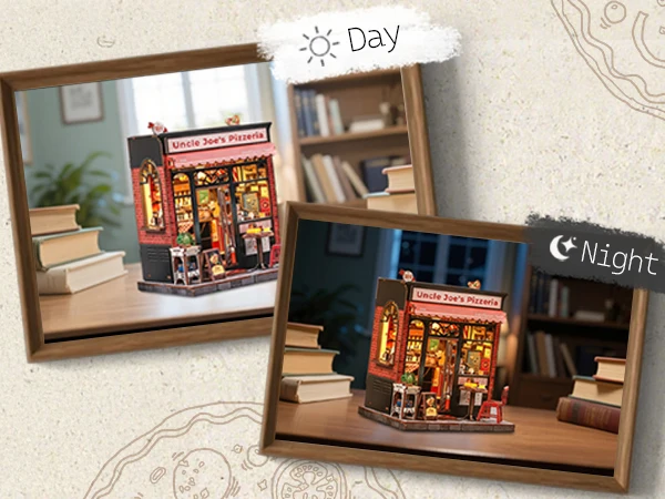 Original CUTEBEE Uncle Joe's Pizzeria Book Nook Kit DIY Miniature House Dollhouse Booknook Pizza Shop Tiny House Bookshelf Decor 3D Wooden Puzzle for Adults and Teens, DIY Craft Gifts