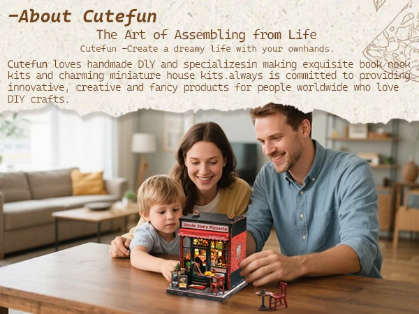 Original CUTEBEE Uncle Joe's Pizzeria Book Nook Kit DIY Miniature House Dollhouse Booknook Pizza Shop Tiny House Bookshelf Decor 3D Wooden Puzzle for Adults and Teens, DIY Craft Gifts