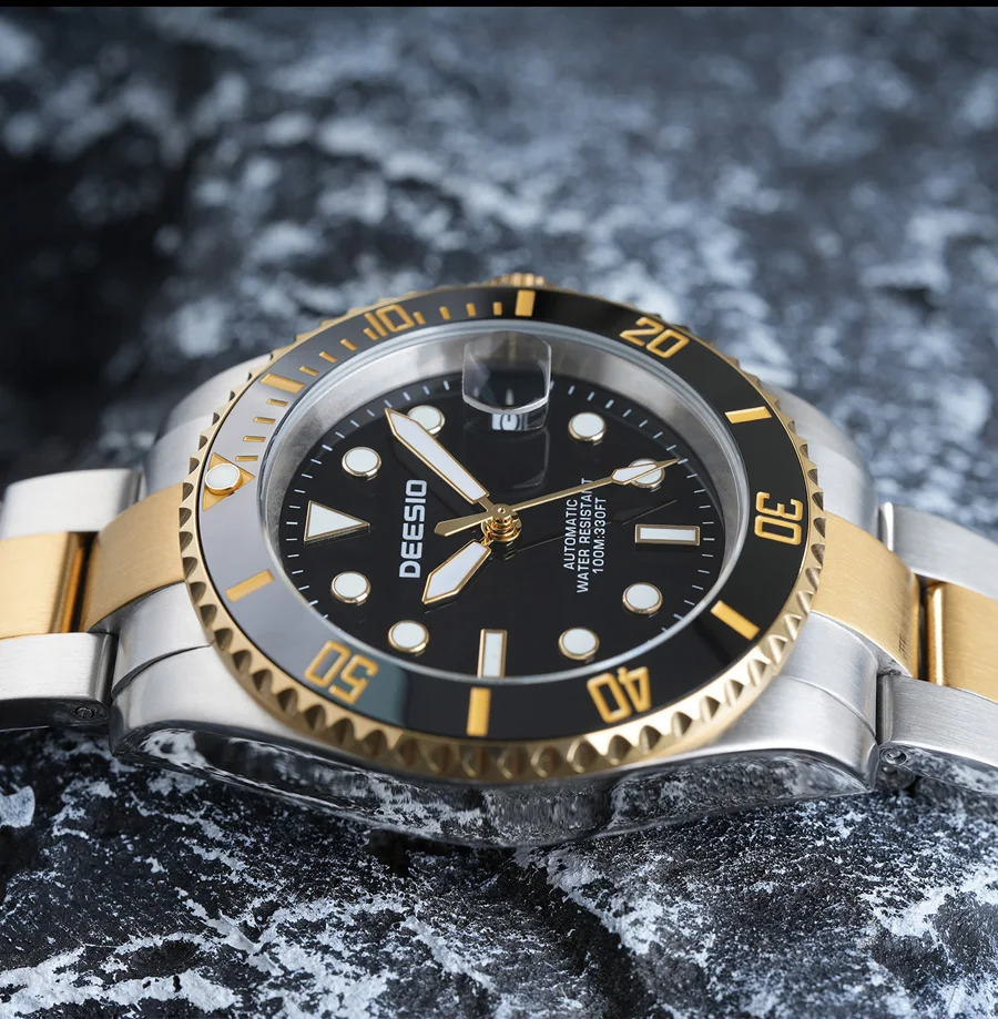 Deesio Men's Automatic Skeleton Mechanical Wristwatch,316L Stainless Steel Case & Solid Band, Business CasualDress Watch, Upgrade 100M Waterproof Luminous Dial, Day DateCalendar Display, Mineral Crystal Glass, Butterfly Clasp,Luxury Birthday Gif