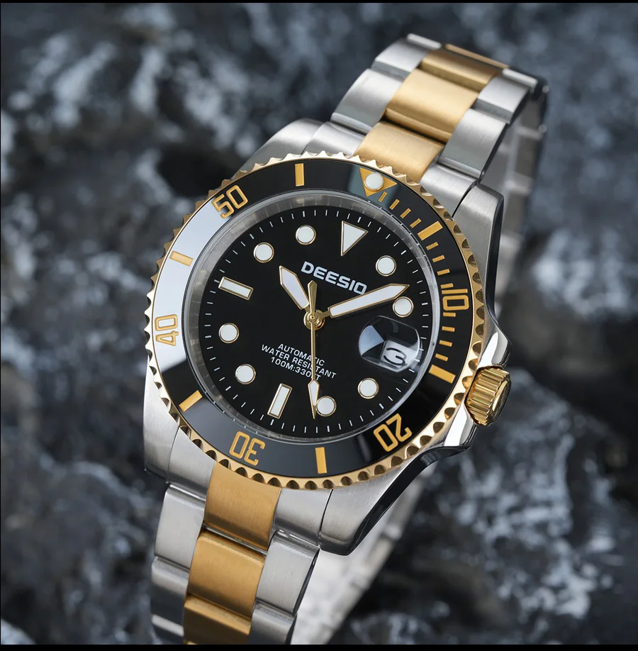 Deesio Men's Automatic Skeleton Mechanical Wristwatch,316L Stainless Steel Case & Solid Band, Business CasualDress Watch, Upgrade 100M Waterproof Luminous Dial, Day DateCalendar Display, Mineral Crystal Glass, Butterfly Clasp,Luxury Birthday Gif