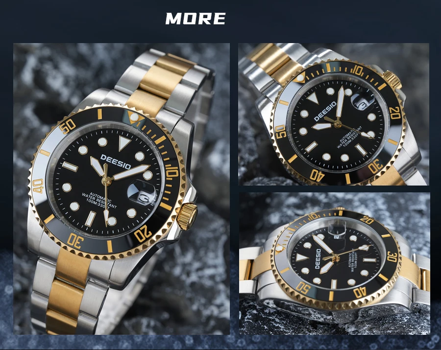 Deesio Men's Automatic Skeleton Mechanical Wristwatch,316L Stainless Steel Case & Solid Band, Business CasualDress Watch, Upgrade 100M Waterproof Luminous Dial, Day DateCalendar Display, Mineral Crystal Glass, Butterfly Clasp,Luxury Birthday Gif