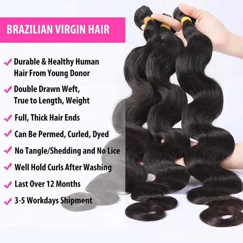 Peruvian Human Hair Bundles Body Wave 34 36 38 inch Virgin Human Hair 1 3 4 Bundles Women Sew In Quick Weave Raw Hair Extensions