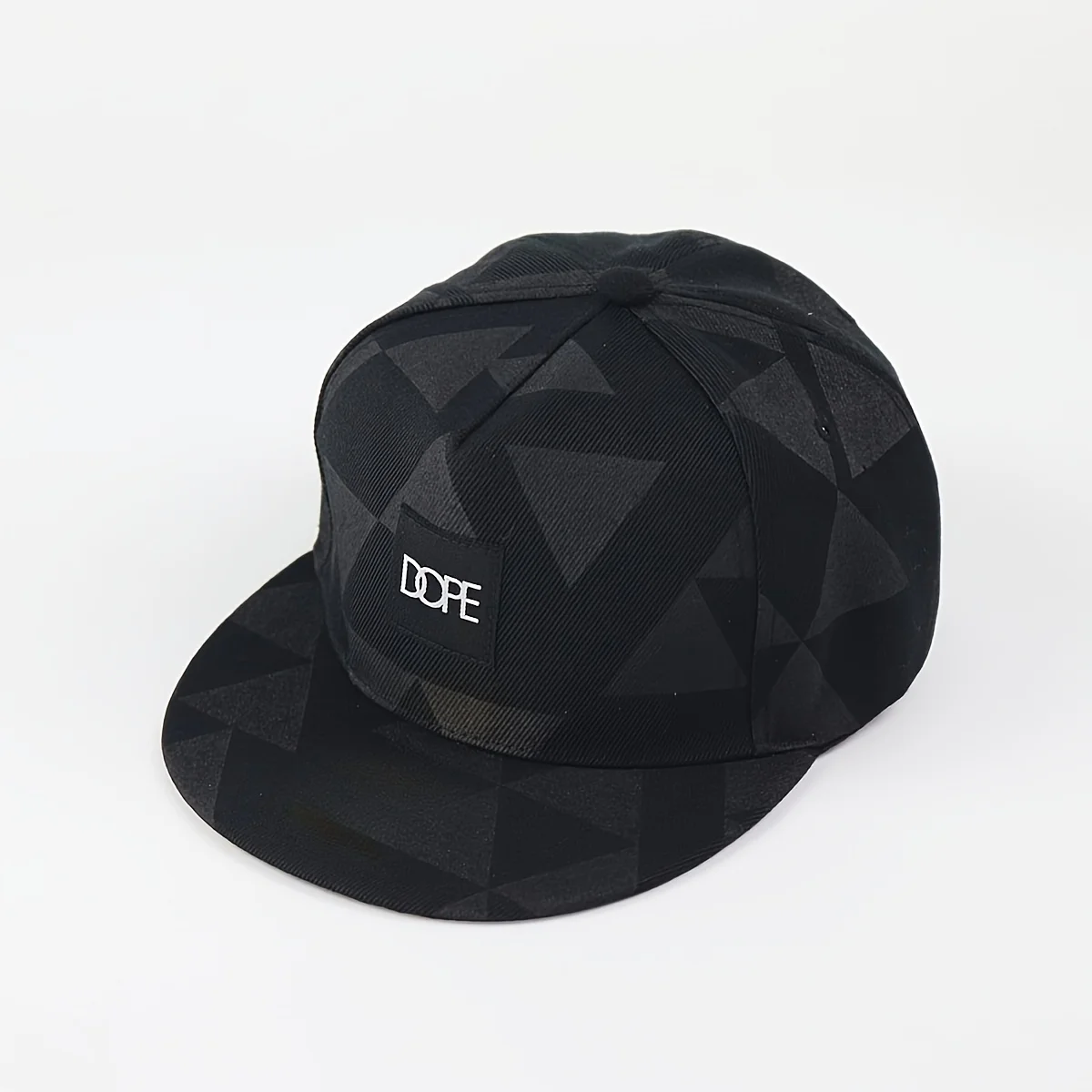 Black White Geometric Triangle Print Snapback Hat Flat Brim Hip‑Hop Baseball Cap Adjustable Streetwear Sun Hat for Men Women Daily Outdoor