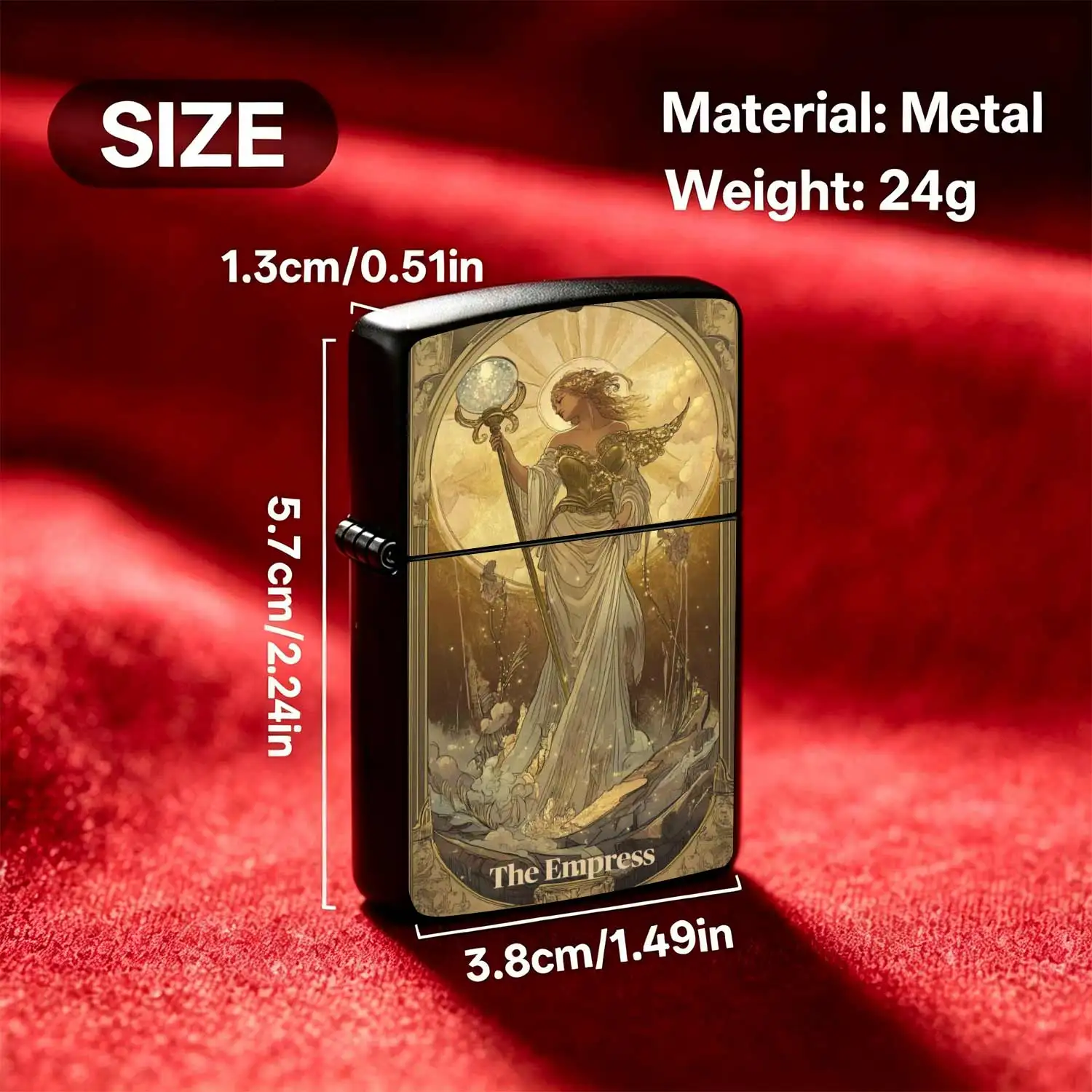 Retro Tarot The Empress Themed Flip-top Metal Windproof Kerosene Lighter Reusable Portable Pocket Lighter Exquisite Art Embossed Design CreativeGift Personalized Trendy Portable Ignition Device Humorous and Fun Lighter