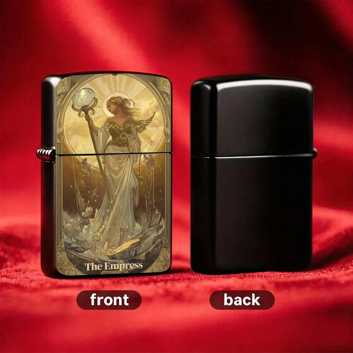 Retro Tarot The Empress Themed Flip-top Metal Windproof Kerosene Lighter Reusable Portable Pocket Lighter Exquisite Art Embossed Design CreativeGift Personalized Trendy Portable Ignition Device Humorous and Fun Lighter