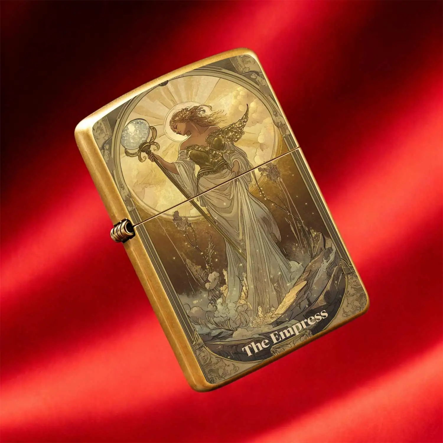 Retro Tarot The Empress Themed Flip-top Metal Windproof Kerosene Lighter Reusable Portable Pocket Lighter Exquisite Art Embossed Design CreativeGift Personalized Trendy Portable Ignition Device Humorous and Fun Lighter