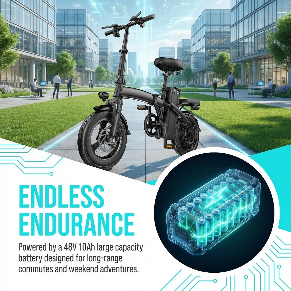 Portable Foldable Adult Electric Bicycle 400W Motor 48V10Ah Battery 3‑Step Quick Fold Dual Disc Brake Anti‑Puncture Vacuum Tire Urban Commuter E‑Bike