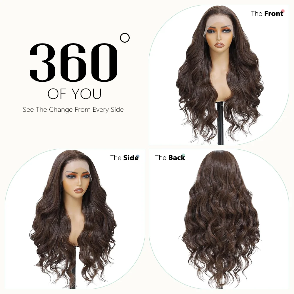 Chocolate Brown 40 Inches 200% Density 13x6 13x4 HD Transparent Lace Frontal Wig Dark Brown Human Hair Wigs #4 Body Wave Pre Plucked Brazilian Hair For Women