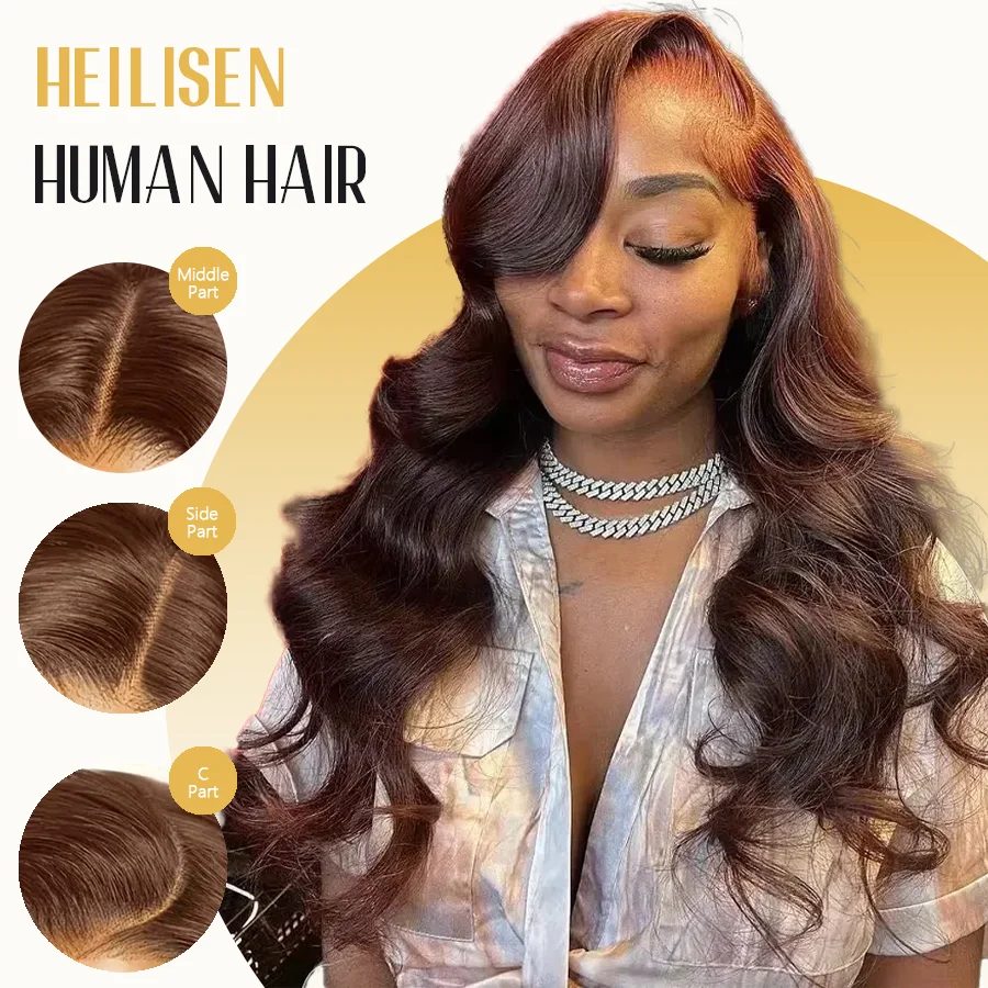 Chocolate Brown 40 Inches 200% Density 13x6 13x4 HD Transparent Lace Frontal Wig Dark Brown Human Hair Wigs #4 Body Wave Pre Plucked Brazilian Hair For Women