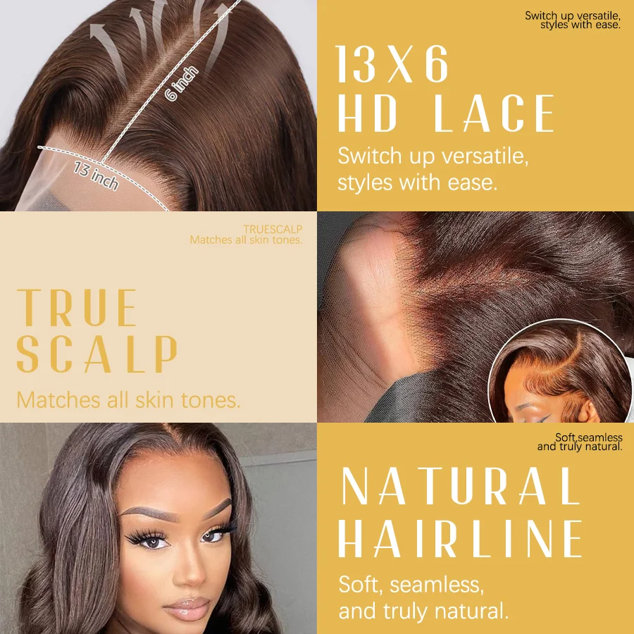 Chocolate Brown 40 Inches 200% Density 13x6 13x4 HD Transparent Lace Frontal Wig Dark Brown Human Hair Wigs #4 Body Wave Pre Plucked Brazilian Hair For Women