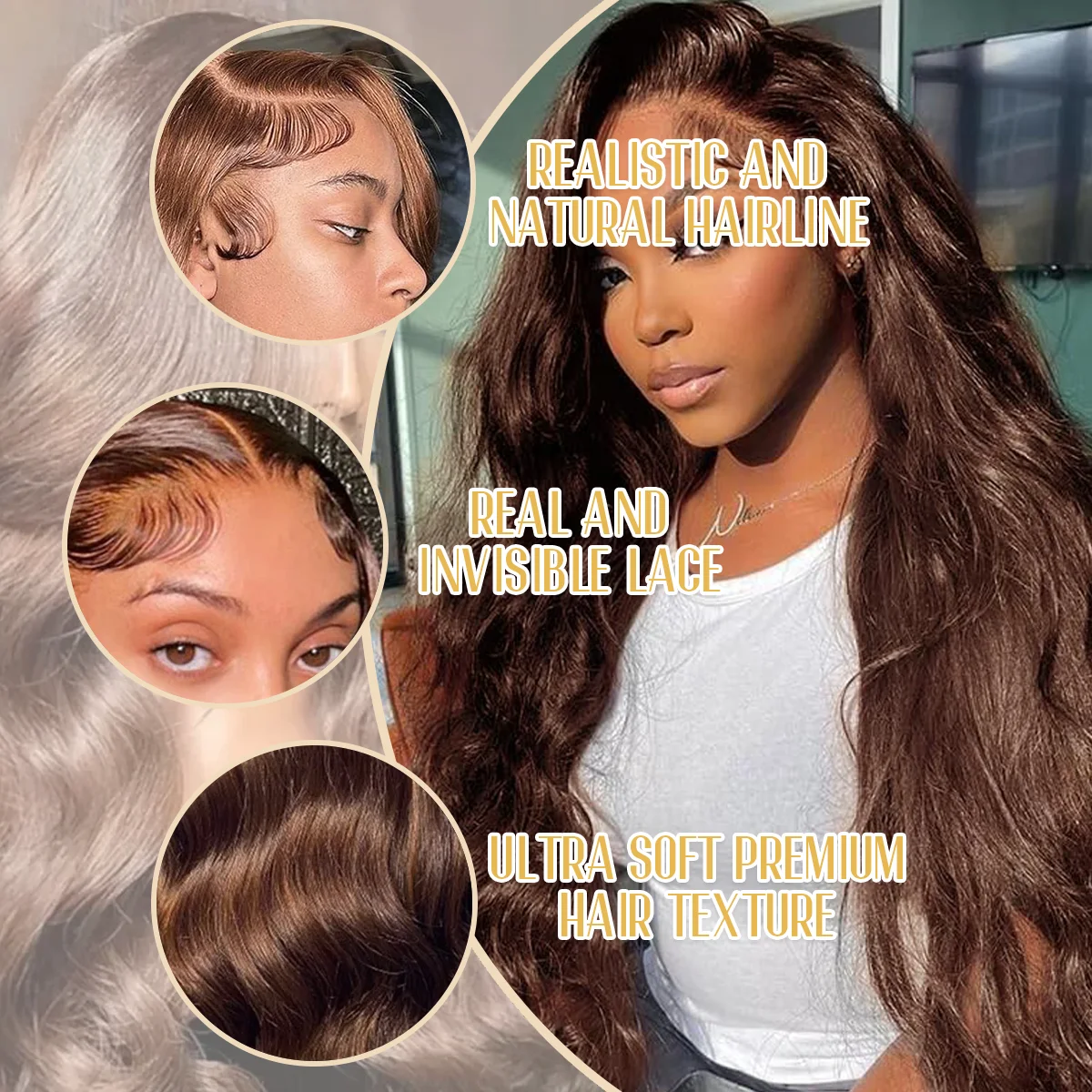 Chocolate Brown 40 Inches 200% Density 13x6 13x4 HD Transparent Lace Frontal Wig Dark Brown Human Hair Wigs #4 Body Wave Pre Plucked Brazilian Hair For Women