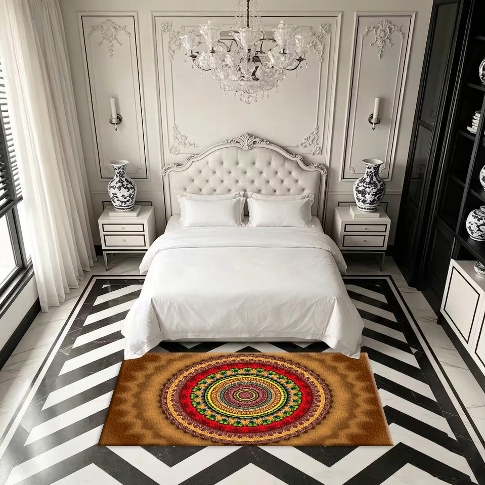 Bohemian Mandala Art Print Carpet Vintage Style Floor Mat, Suitable for Living Room and Bedroom Decoration