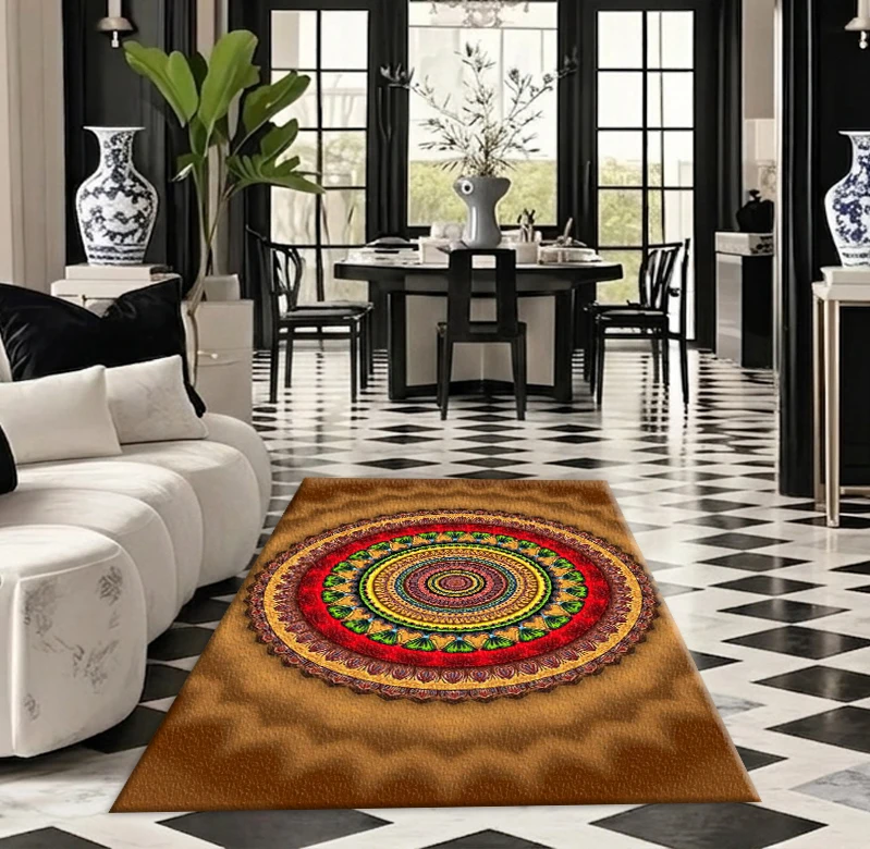 Bohemian Mandala Art Print Carpet Vintage Style Floor Mat, Suitable for Living Room and Bedroom Decoration