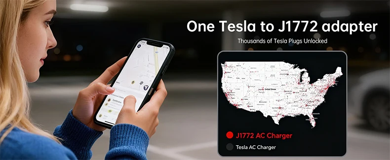 QIAO Q41 80A For Tesla NACS to Type 1 EV Charger Adapter electric vehicle nacs to j1772 EV Charging Converter for Tesla Standard  Compatible With Model 3 Y S X Fast Charge