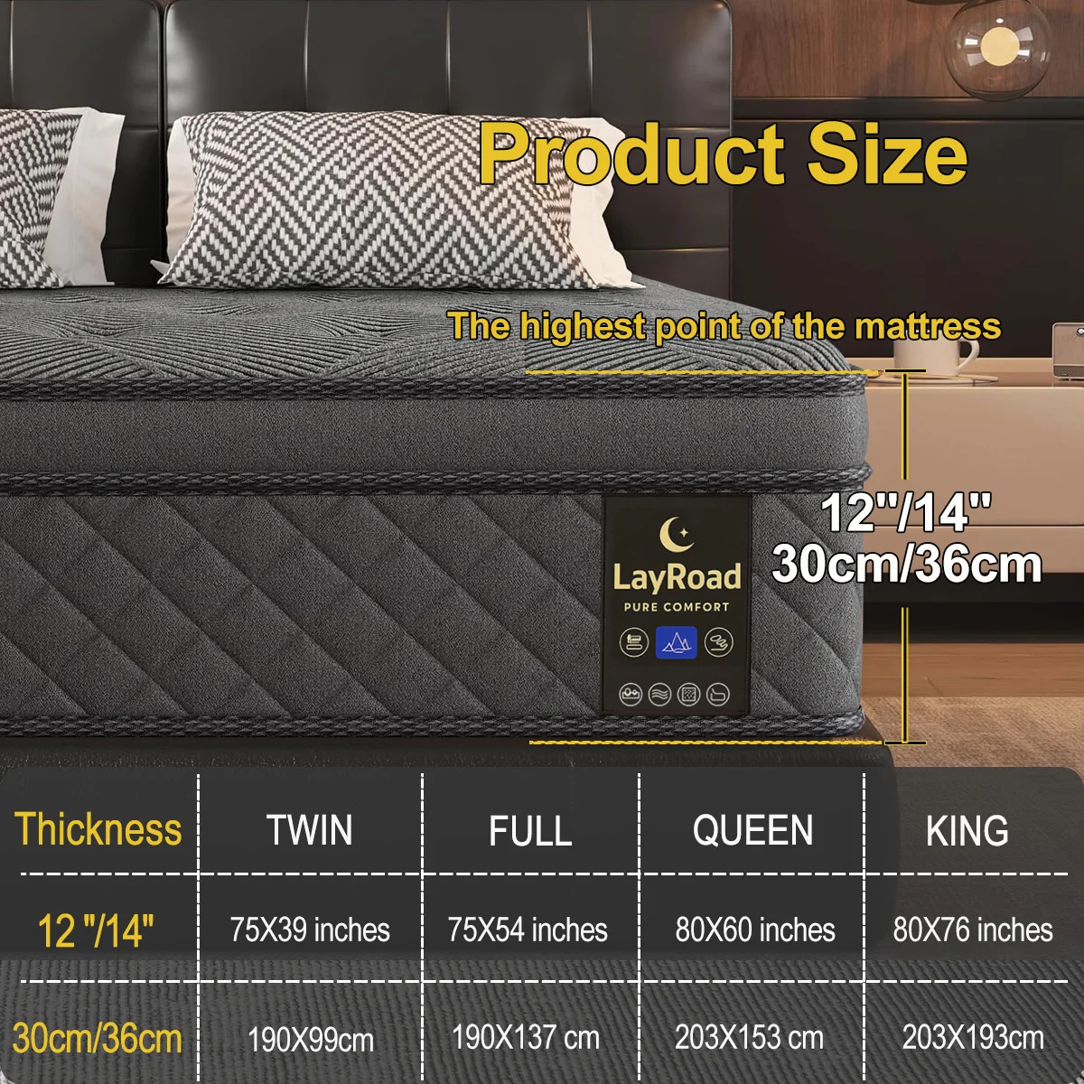 Memory Foam Hybrid Mattress With Pocket Springs, 12inch Twin,Full, Queen, King, Sizes In A Box, Medium Firm, Mattresses For Support Comfort, Fiberglass-Free Suitable for home bedrooms, hotels and halls of residence