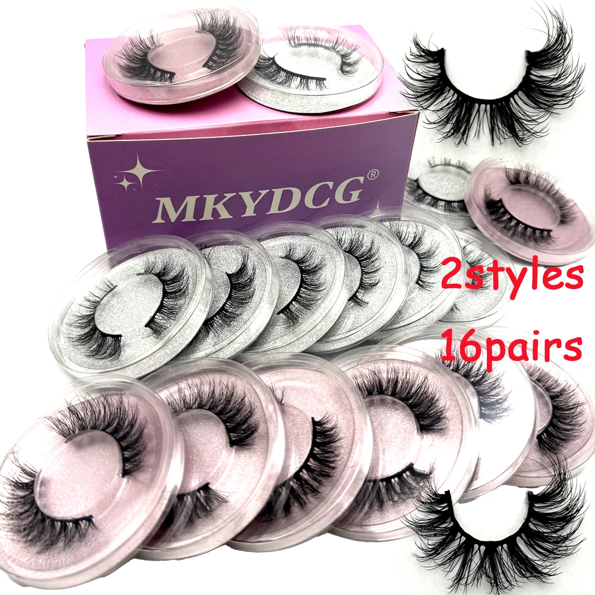 16 Pairs 3 Styles Wispy Faux Mink False Eyelashes Mixed Dramatic Thick Curled Fluffy Strip Lashes Multipack for Eyes Makeup Sets