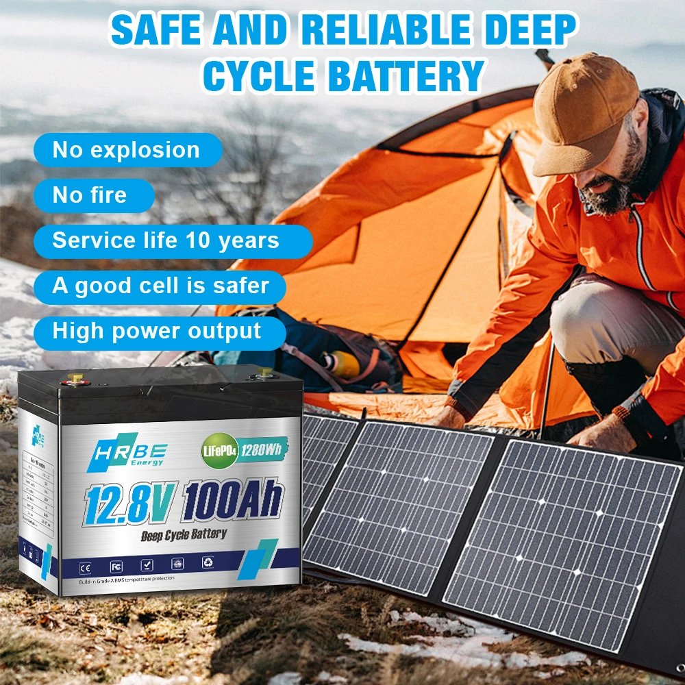 12V 100Ah High-Safety LiFePO4 Lithium Battery, Group 24 Drop-in Replacement, Built-in 100A Full-Protection BMS, 1280Wh Large Capacity, Low Self-Discharge, Widely Compatible for RV, Trolling Motor, Home Emergency UPS Power